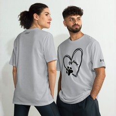 Gift for Dog Lover Under Armour Tee Shirt Unisex S-2XL Paw & Heart White or Grey