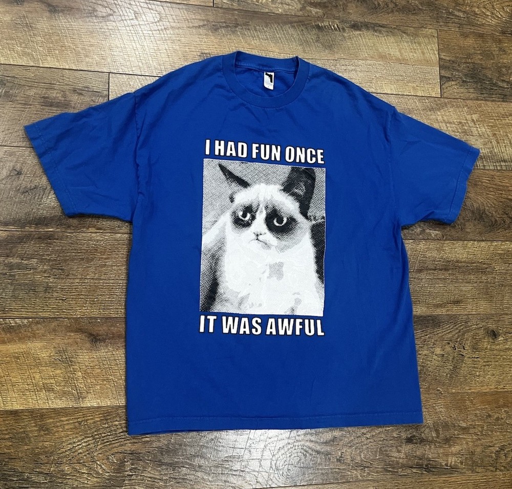 Grumpy Cat “I Had Fun Once It Was Awful” Early 2000s Internet Meme T-Shirt XL