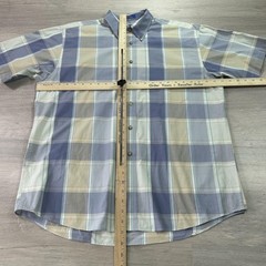 Pendleton Shirt Mens Large Blue Tan Gray Plaid Button Down Short Sleeve Cotton