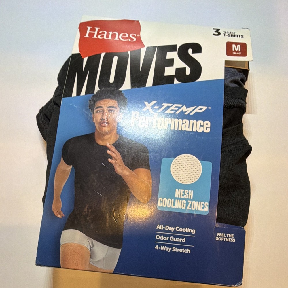 Hanes Moves X-Temp Performance Mesh Crew Neck T-Shirt 3-Pack Black M