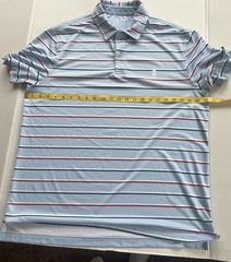 Izod Golf Advantage Performance Stretch Men L Light Blue Red Striped Polo Shirt