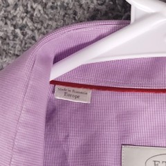 Eton Dress Shirt Mens 16.5 42 Purple Check Long Sleeve Cotton Romania Formal
