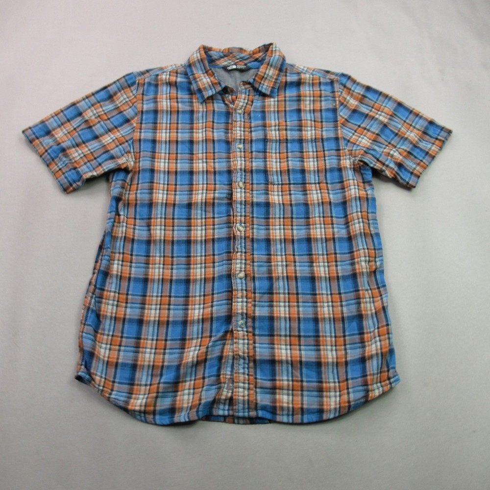 The North Face Men’s M Medium Plaid Button Down Shirt Short Sleeve Blue Orange