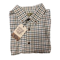 The Sporting Gent Midweight Button Down Shirt in Ivory/Olive Check Plaid new, L