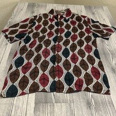 ZARA MAN Shirt L Leaf Print Geometric Abstract Brown Red Short Sleeve Button Up