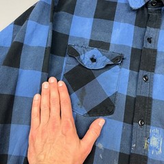 Big Bill Flannel Shirt Mens XL Blue Black Buffalo Plaid Distressed Workwear USA
