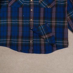 Vintage Sears Men’s Large Flannel Button Up Blue Plaid 100% Acrylic Korea