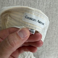 80’s Giorgio Armani Mens Pinstripe Button Down Shirt Cream 15 32/33