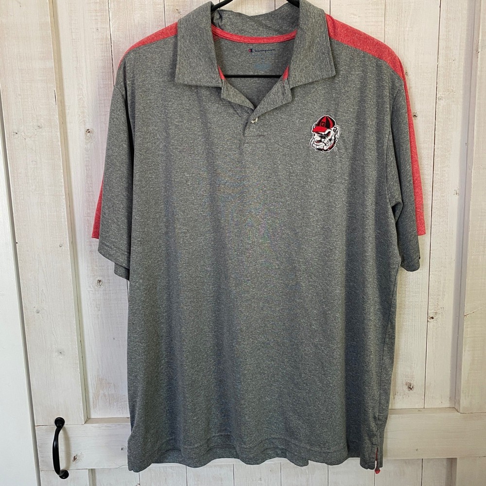 Champion Georgia Bulldogs Mens XL Polo Shirt Heather Grey Red Performance Golf
