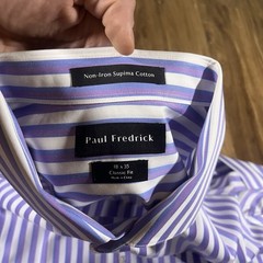 Paul Fredrick Dress Shirt Mens 18 x 35 Purple Stripe Classic Long Sleeve Cotton