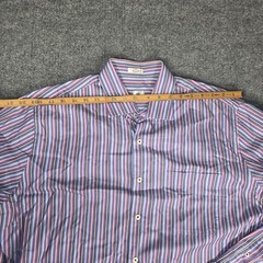 Peter Millar Cotton Navy Red White Vertical Stripe Button Down Size Large Cotton