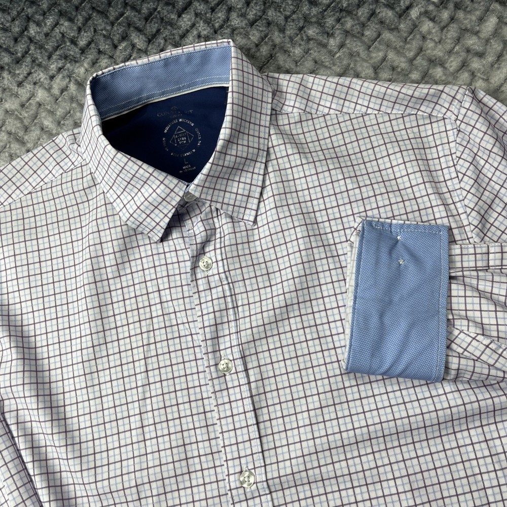 Construct Shirt Mens L Windowpane Check Flip Cuff 4 Way Stretch Performance
