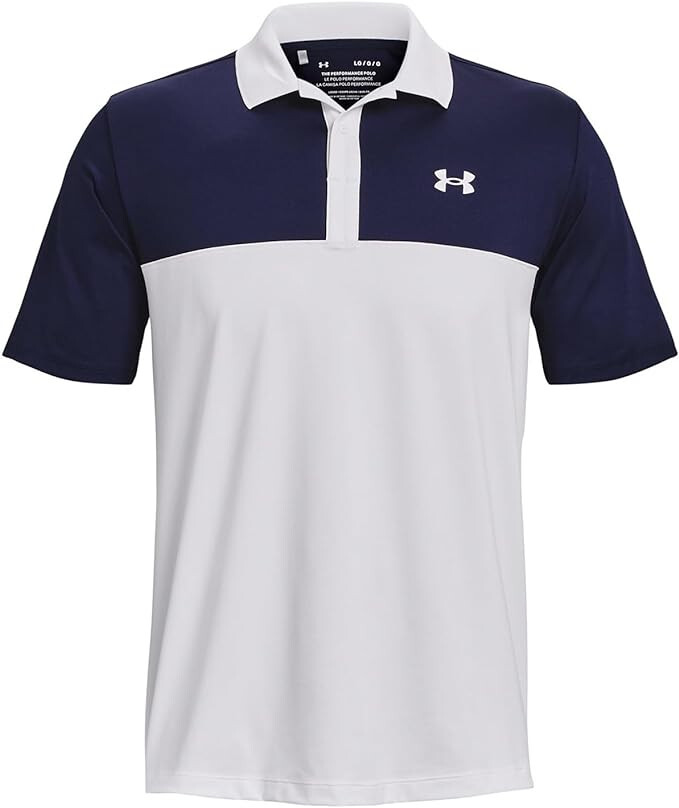 Under Armour Performance 3.0 Colorblock Mens Polo, White / Midnight Navy