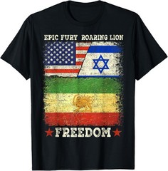 United States Israel Iran Lion and Sun Flags, Freedom Unity T-Shirt