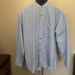 Civilian Irish Grandfather Shirt Mens M Blue White Stripe Banded Collar Ireland