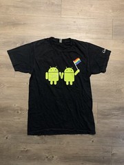 Google Android Pride Flag Graphic T-Shirt Medium Black Promo Cotton Y2K Tech