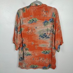 Citron Santa Monica Button Up Shirt Mens Large Orange Tropical Scene Beachy Boho