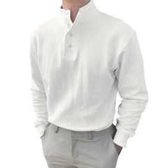 Men Button High Neck Stand Collar Solid Blouse Long Sleeve Top Cotton Shirt