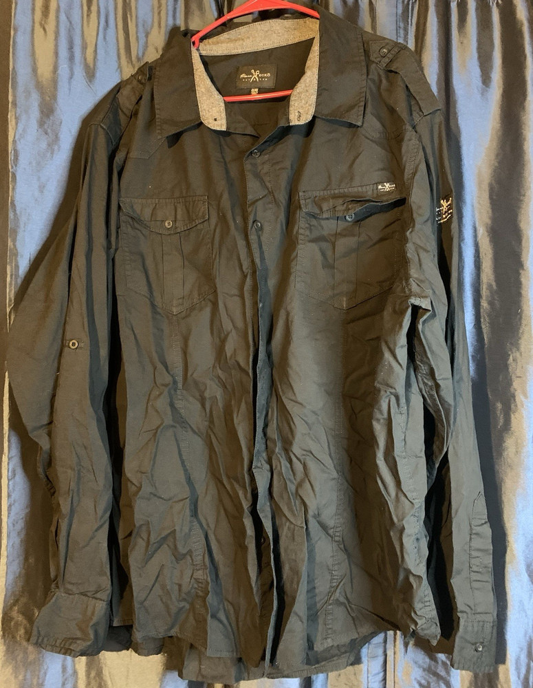 Marc Ecko Cut & Sew Men’s 4X Black Solid Long Sleeve Point Collar Pocket Shirt