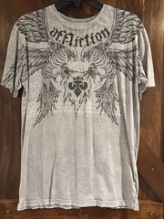 Vintage Y2K Affliction USA Gray Wing Graphic T Shirt Mens Medium Double Sided