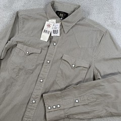 RRL Ralph Lauren Shirt Men Small Beige Pearl Snap Stripe Western Rodeo Double RL