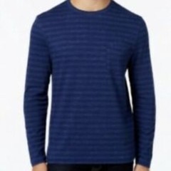 Club Room Men’s Sz 3X Big Long Sleeve T-Shirt Blue Stripes Crewneck Chest Pocket