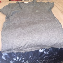 Two Lacoste Izod V-Neck T-shirts Gray Pink and Pink Short Sleeve Sz (40) Is Med