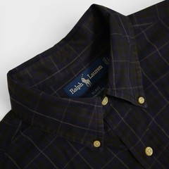 Ralph Lauren Button Down Shirt Large Black Watch Tartan Plaid Cotton Long Sleeve