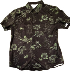 New XL Men’s Collared Button Front Green Floral Shirt 95% Rayon Short Sleeves