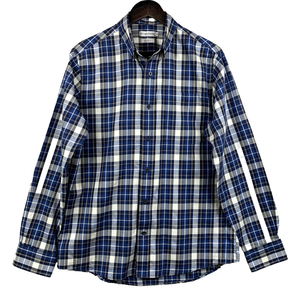 SOUTHERN PROPER Button Shirt Men’s Size Medium Blue Plaid Casual Classic Preppy