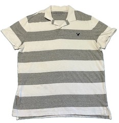 American Eagle Men’s Size 2XL White & Gray Striped Athletic Fit Polo Shirt