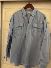 Columbia PFG Bahama II Shirt Mens Large Lgt Blue Long Sleeve Vented Omni-Shade