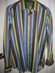 ROBERT GRAHAM shirt L blue green brown black stripe NEW