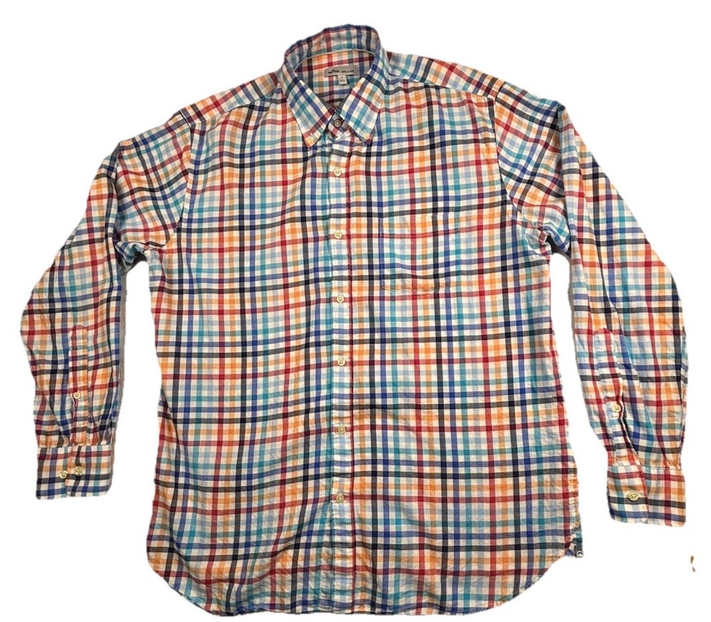 Peter Millar Long Sleeve Button Down Plaid Chambly Sport Shirt Seaport Blue L