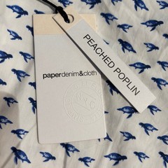 Paper Denim & Cloth Mens 3X Sea Turtle Print Peached Poplin Shirt White Blue NEW