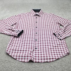 Construct Flip Cuff Shirt Men Medium 15-15 1/2, 33/34 Red Slim Fit 4 Way Stretch