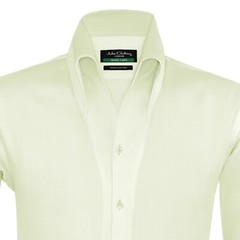 High Open Button-Down Collar 100% Cotton Cream Shirt for Men Party Style Unique