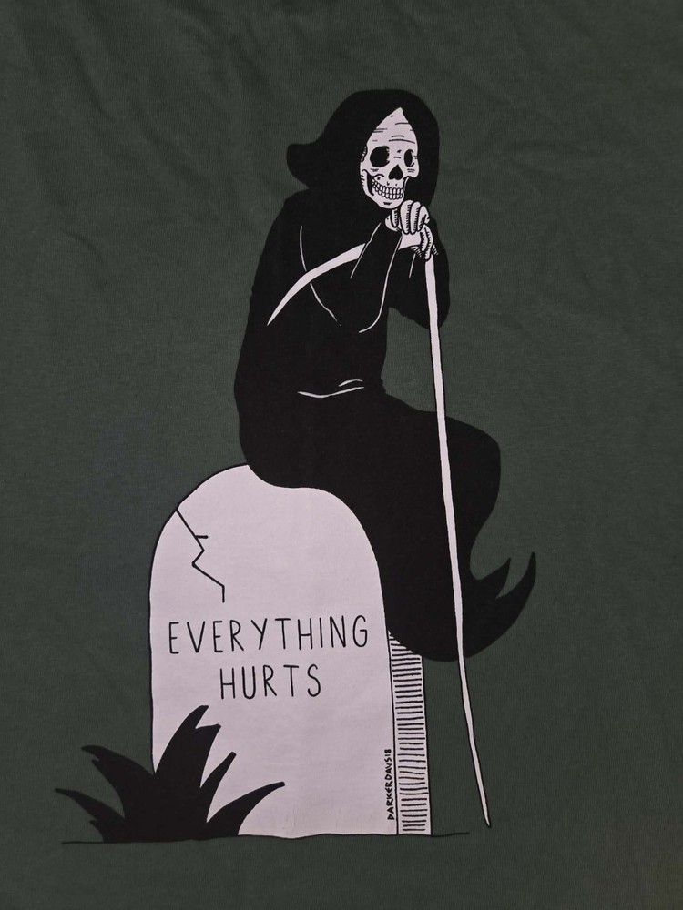 Threadless Everything Hurts Reaper Cemetery Darker Days Shirt Large