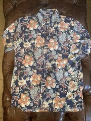 Abercrombie & Fitch Mens XLT Shirt Casual Navy Pink Floral Blue Button down