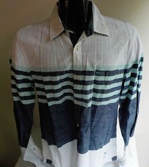 BUFFALO David Bitton Multi Stripes LS Button Front Shirt Blue/Turquoise/White LG
