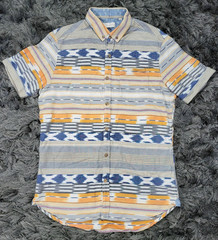 7 Diamonds Shirt Mens Large Southwestern Stripe Cuffed Short Sleeve Cotton Logo