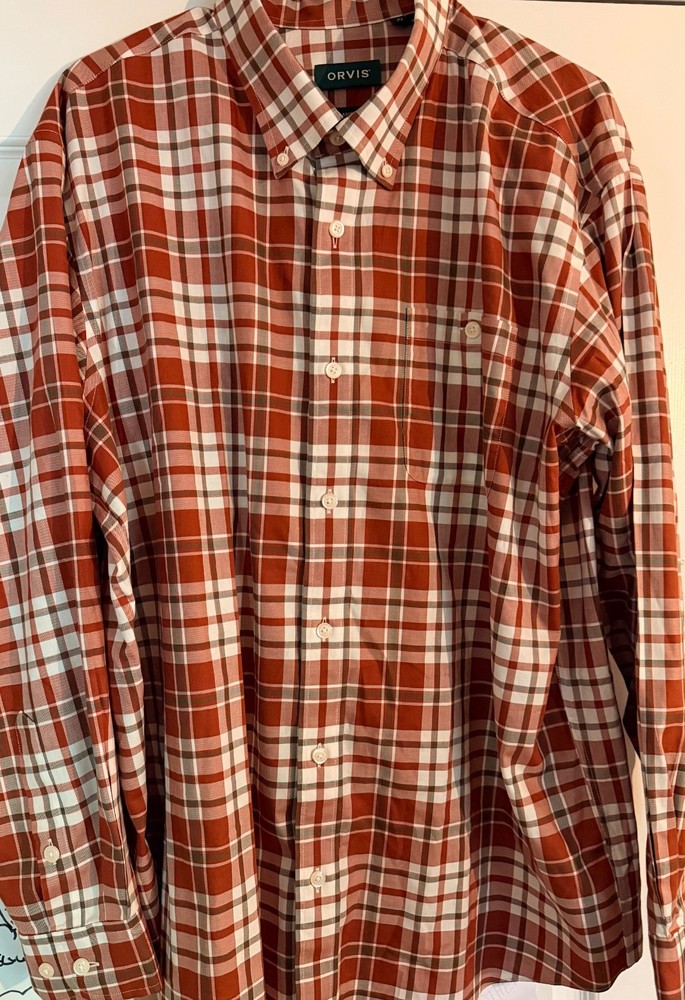 Orvis Multicolor Cotton & Elastane Blend Classic Fit Men’s XL Long Sleeve Button