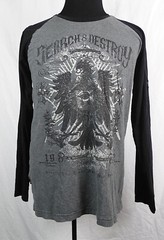 Marc Ecko Black & Gray Search & Destroy Griffin L/S Appliqued Raglan T-Shirt M