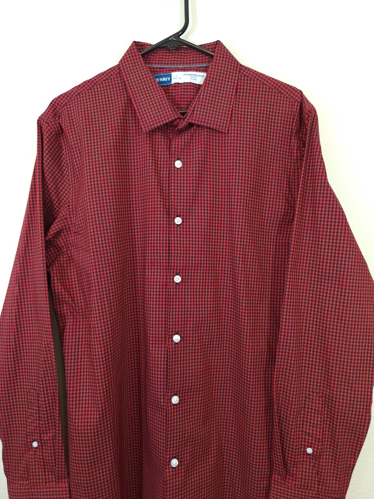 Old Navy Red Black Gingham Plaid Button-Up LS Shirt – Men’s L Slim-Fit (NWT)