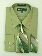 Men’s Milano Moda Dress Shirt w/ Tie and Handkerchief Long Sleeve Style SG21