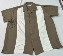 Milano Bay Cuban Style Shirt Mens 2XL Brown Bowling Rayon Blend Beach Striped