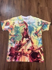 Mad Engine Marvel Super Hero All Over Print Shirt Size Large Iron Man Thor