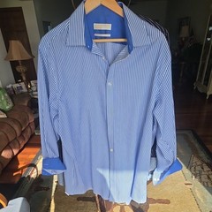 Michael Michael Kors Regular Fit L Blue/White Striped Non-Iron Shirt 32/33