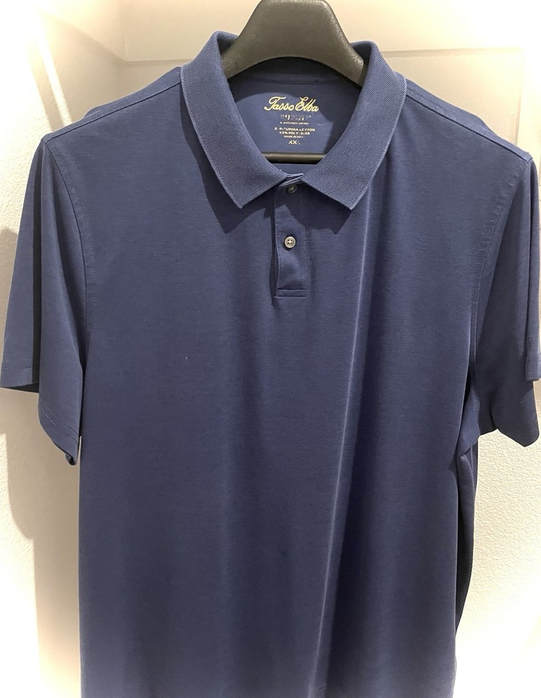 Tasso Elba Men’s Blue Solid Pima Cotton Blend Polo Shirt Short Sleeve Button XXL