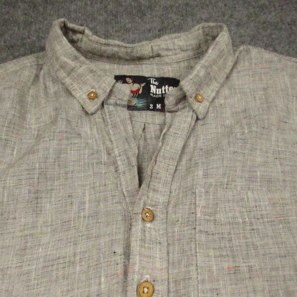 Chubbies The Nutter Large Linen Blend Camp Shirt Gray Pink Green Fleck Made USA